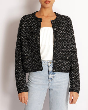 Chanel Black Cashmere and Alpaca Sequin Embellished Cardigan with Crystal Buttons Size FR 38 (UK 10)