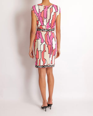 Emilio Pucci Pink & White Patterned Midi Dress Size IT 38 (UK 6)