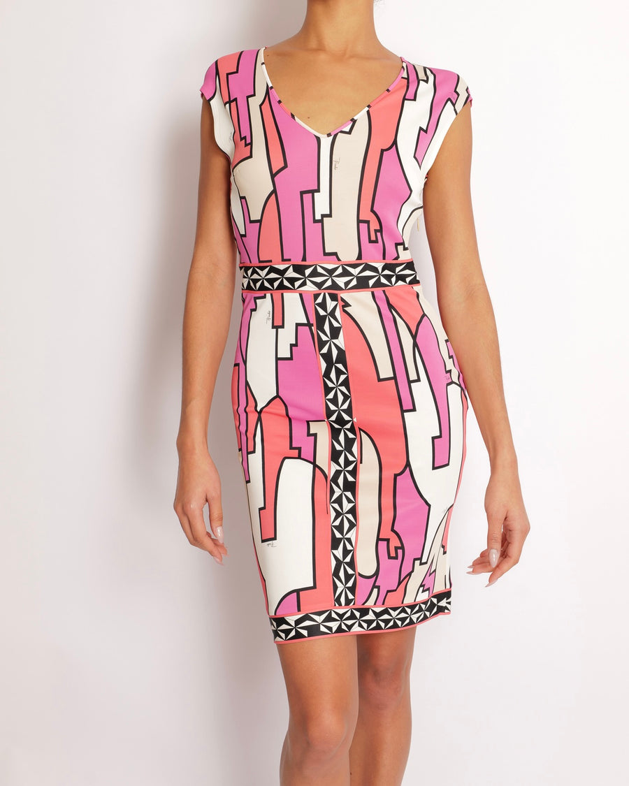 Emilio Pucci Pink & White Patterned Midi Dress Size IT 38 (UK 6)