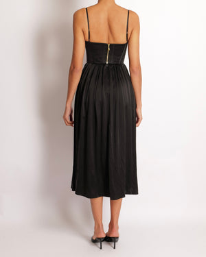 Zimmermann Black Silk Midi Dress with Pleated Skirt and Corset Detail Size 0P (UK 6)