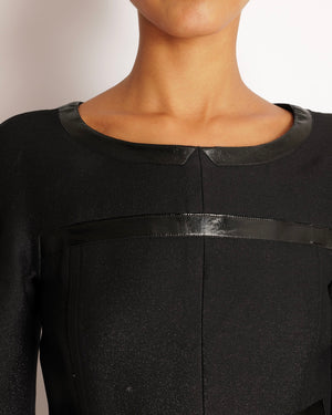 Chanel Black Mini Dress with Patent Leather Effect Trim Details and Globe CC Logo Button Size FR 34 (UK 6)
