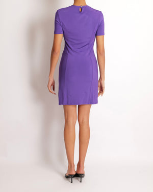 Paco Rabanne Purple Short Sleeved Mini Dress with Ruched Detail and Silver Buttons Size FR 38 (UK 10) RRP £700