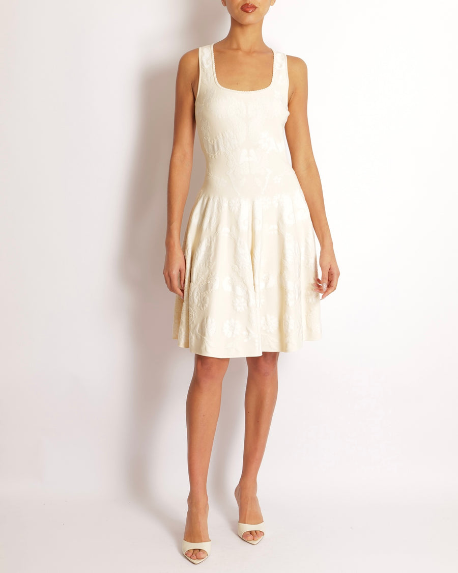 Alexander McQueen Cream Floral Embroidered Sleeveless Mini Dress Size S (UK 8)