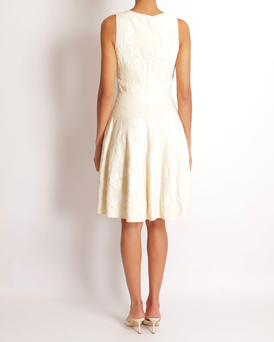 Alexander McQueen Cream Floral Embroidered Sleeveless Mini Dress Size S (UK 8)