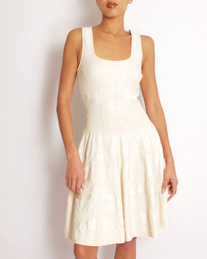 Alexander McQueen Cream Floral Embroidered Sleeveless Mini Dress Size S (UK 8)