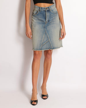 Saint Laurent Denim Mini Skirt with Asymmetric Stitch Details Size 26 (UK 8)