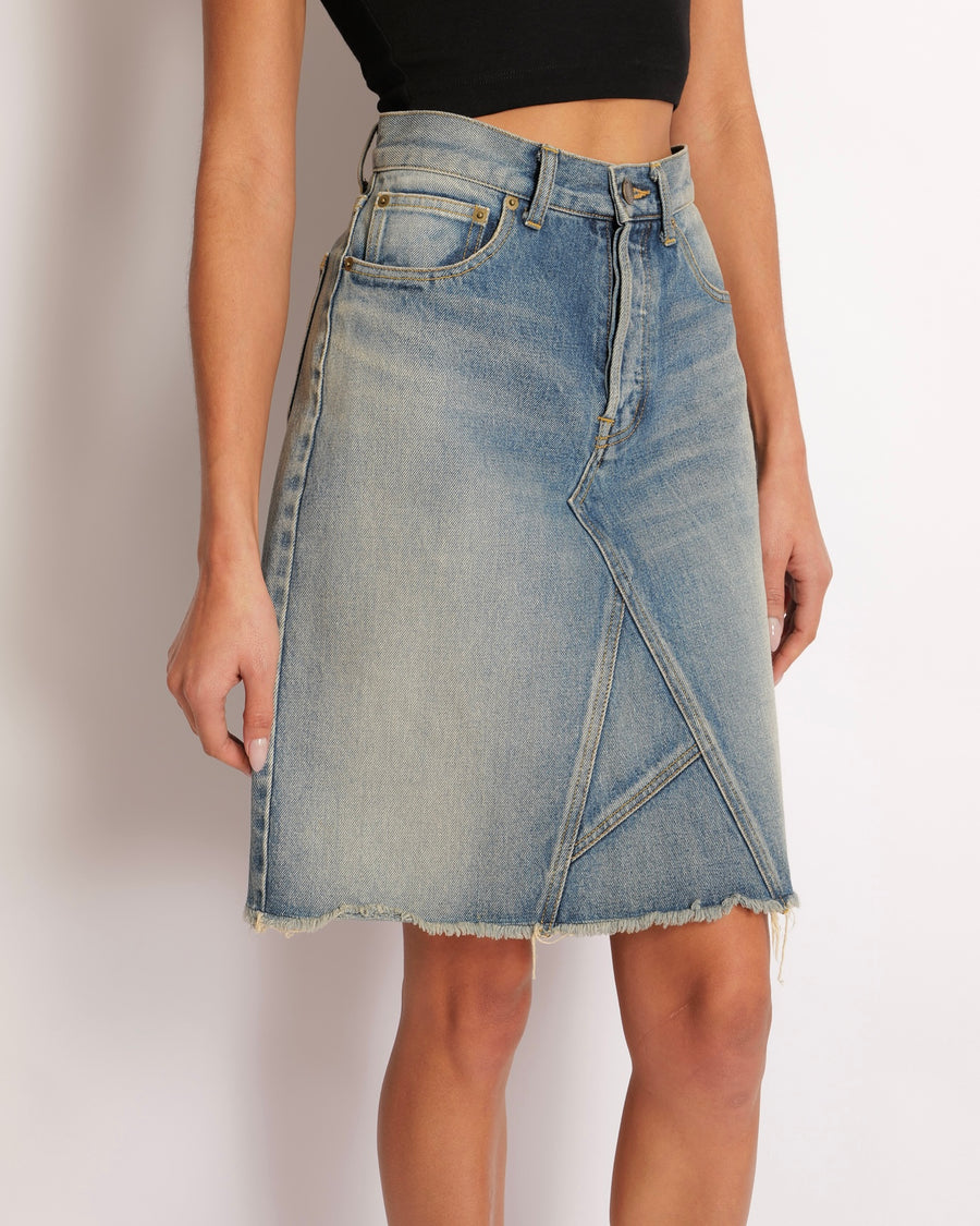 Saint Laurent Denim Mini Skirt with Asymmetric Stitch Details Size 26 (UK 8)