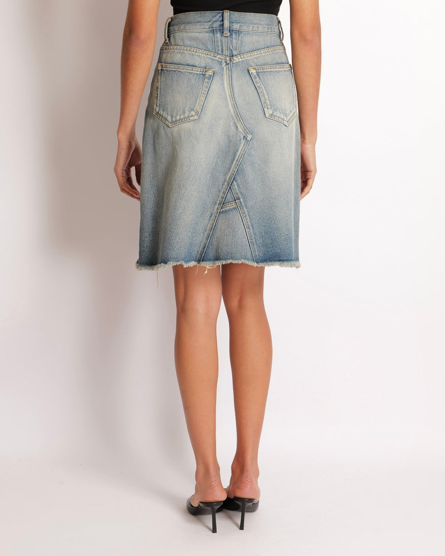 Saint Laurent Denim Mini Skirt with Asymmetric Stitch Details Size 26 (UK 8)
