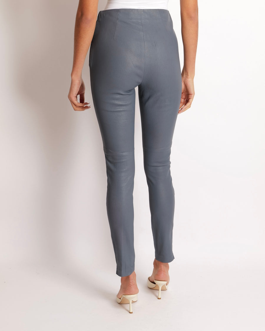 Christian Dior Blue Lambskin Leather Trousers with Side Zipper Details Size FR 36 (UK 8)