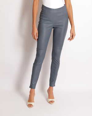 Christian Dior Blue Lambskin Leather Trousers with Side Zipper Details Size FR 36 (UK 8)