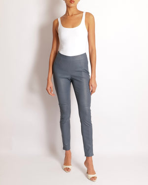 Christian Dior Blue Lambskin Leather Trousers with Side Zipper Details Size FR 36 (UK 8)