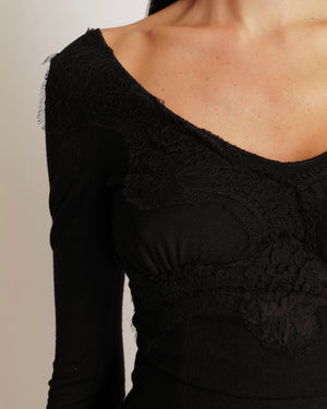 Dolce & Gabbana Black Off Shoulder Wool Midi Dress with Lace Detail Size IT 36 (UK 4)