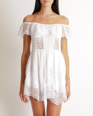 Charo Ruiz White Mini Dress with Lace Details Size M (UK 10)