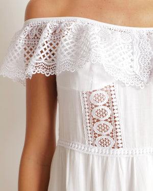 Charo Ruiz White Mini Dress with Lace Details Size M (UK 10)