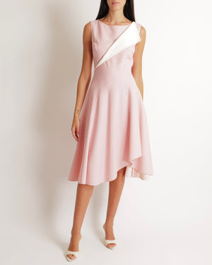 Oscar De La Renta SS 2015 Bubblegum Pink and White Sleeveless Midi Dress Size US 6 (UK 10)