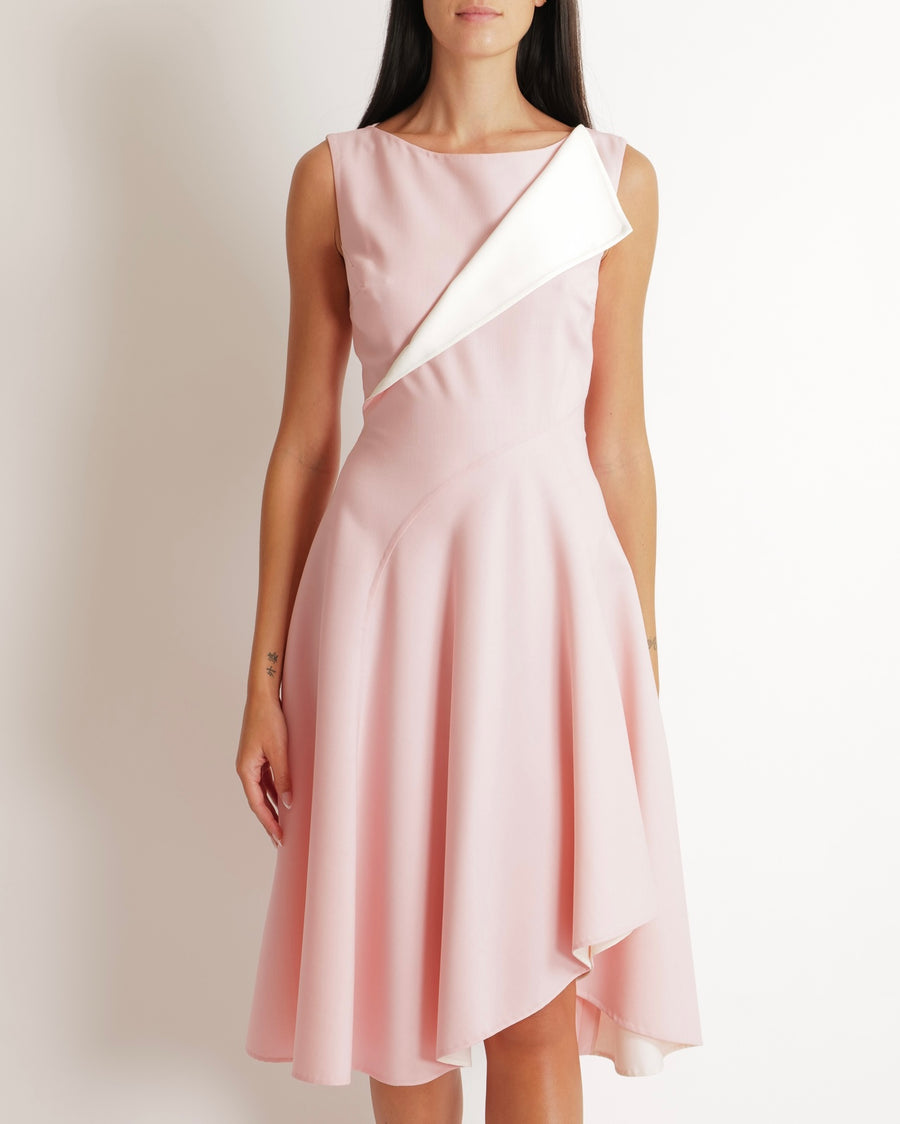Oscar De La Renta SS 2015 Bubblegum Pink and White Sleeveless Midi Dress Size US 6 (UK 10)