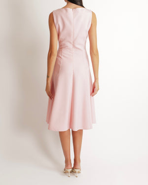 Oscar De La Renta SS 2015 Bubblegum Pink and White Sleeveless Midi Dress Size US 6 (UK 10)