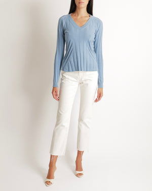 Loro Piana Blue Cashmere V Neck Knitted Jumper Size IT 38 (UK 6)