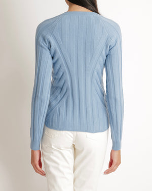 Loro Piana Blue Cashmere V Neck Knitted Jumper Size IT 38 (UK 6)