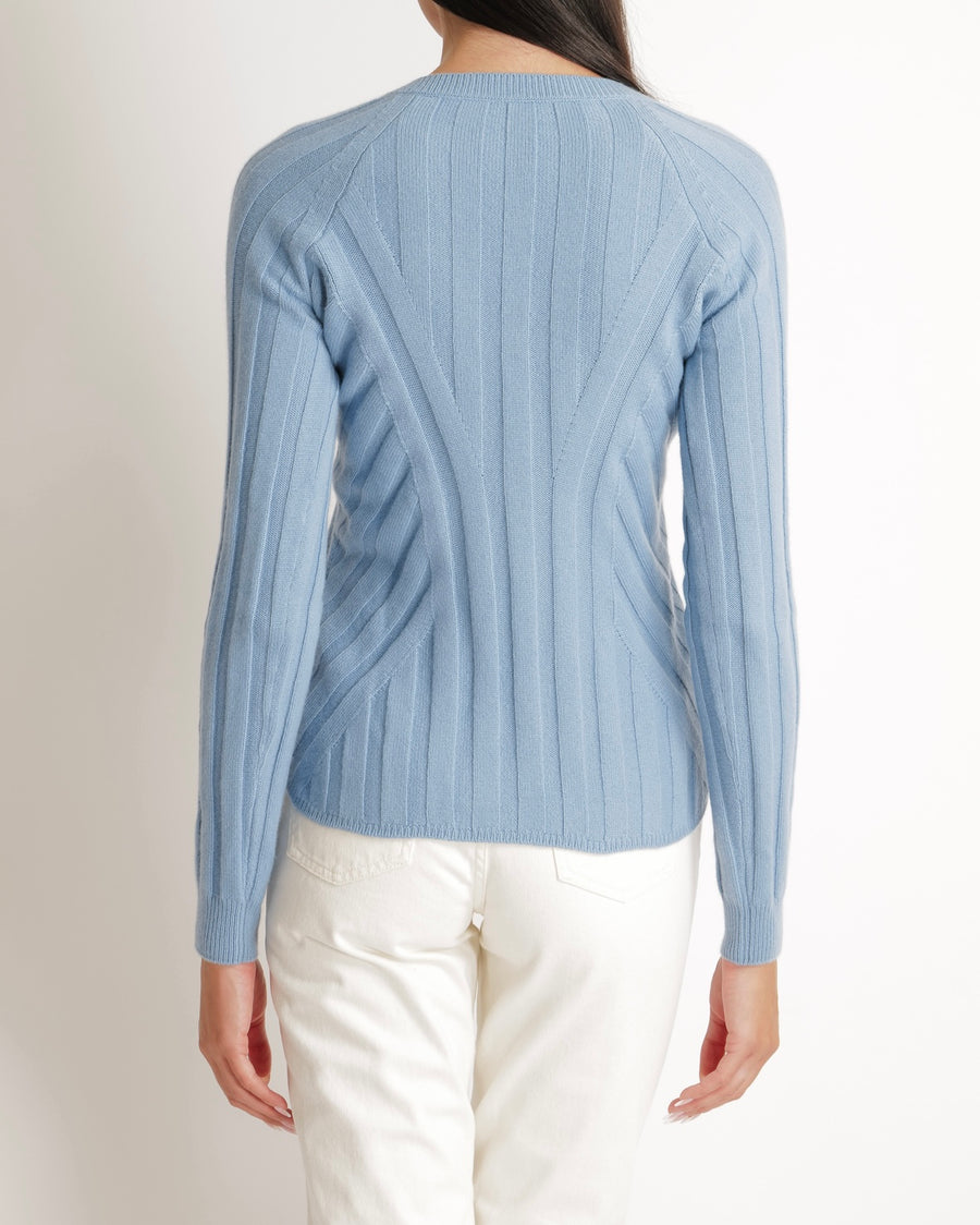 Loro Piana Blue Cashmere V Neck Knitted Jumper Size IT 38 (UK 6)