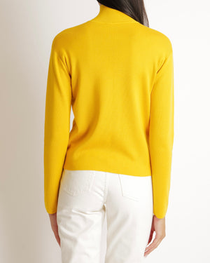 Hermès Yellow Silk and Cashmere High Neck Jumper with Embroidered Logo Size FR 34 (UK 6)