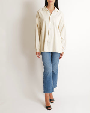 Jacquemus Beige Ribbed Shirt with Embroidered Logo and Pocket Detail Size M (UK 10)