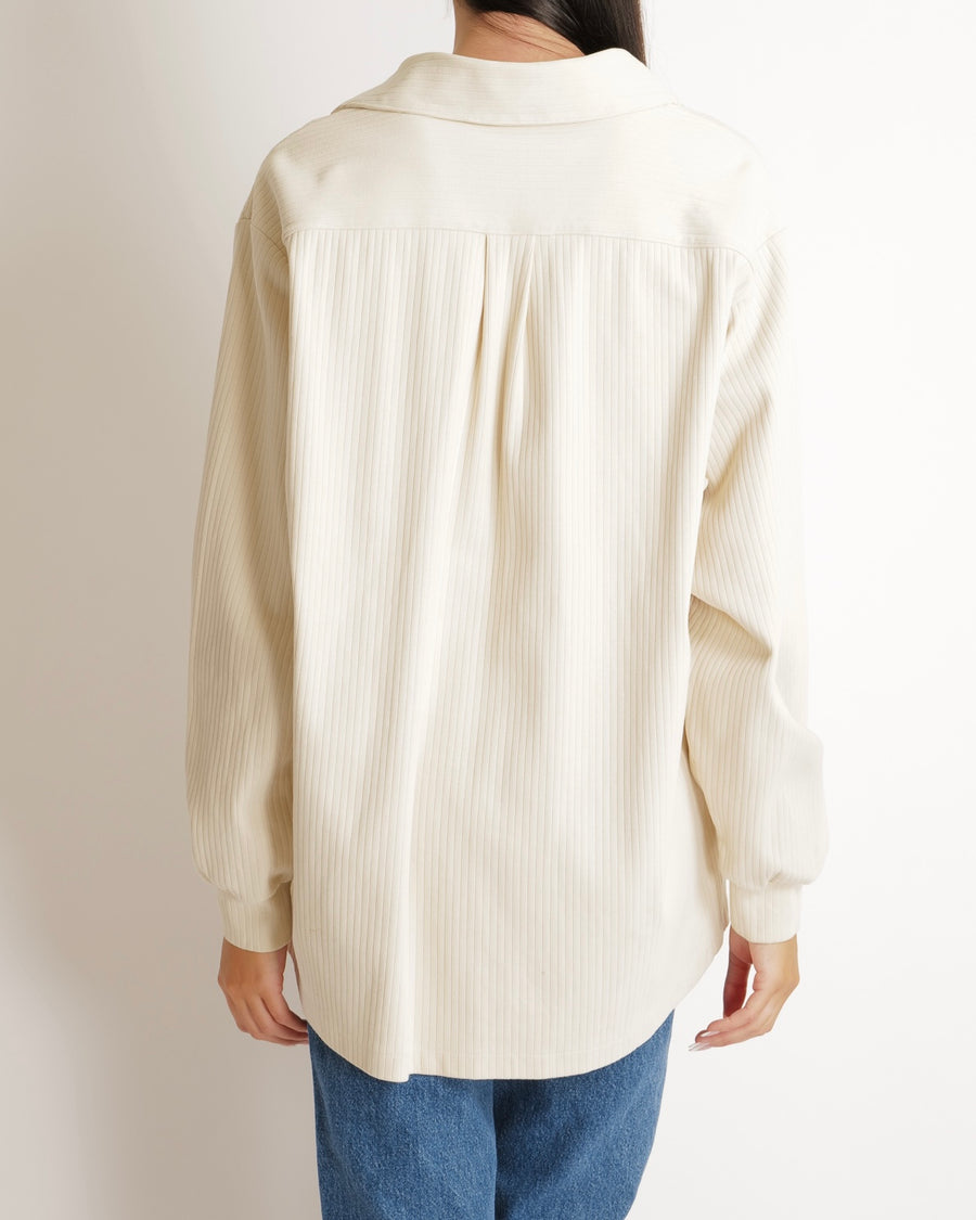 Jacquemus Beige Ribbed Shirt with Embroidered Logo and Pocket Detail Size M (UK 10)