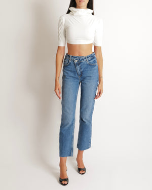 Alaia White Cropped Short-Sleeved Turtleneck Top Size FR 38 (UK 10)