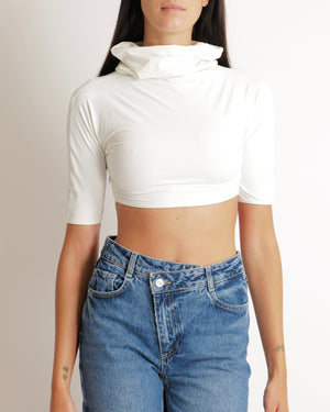 Alaia White Cropped Short-Sleeved Turtleneck Top Size FR 38 (UK 10)