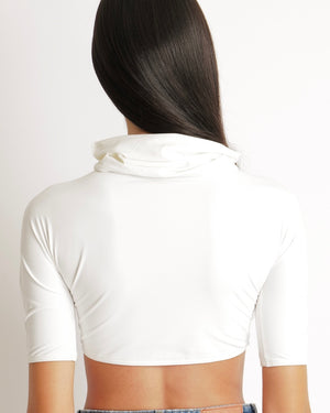 Alaia White Cropped Short-Sleeved Turtleneck Top Size FR 38 (UK 10)