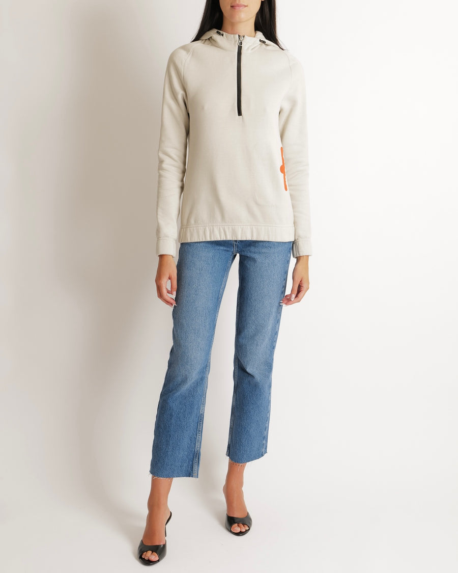 Hermès Light Grey Quarter Zip Sweatshirt with Orange Pocket Profile Detail Size M (UK 10) RRP £1,000