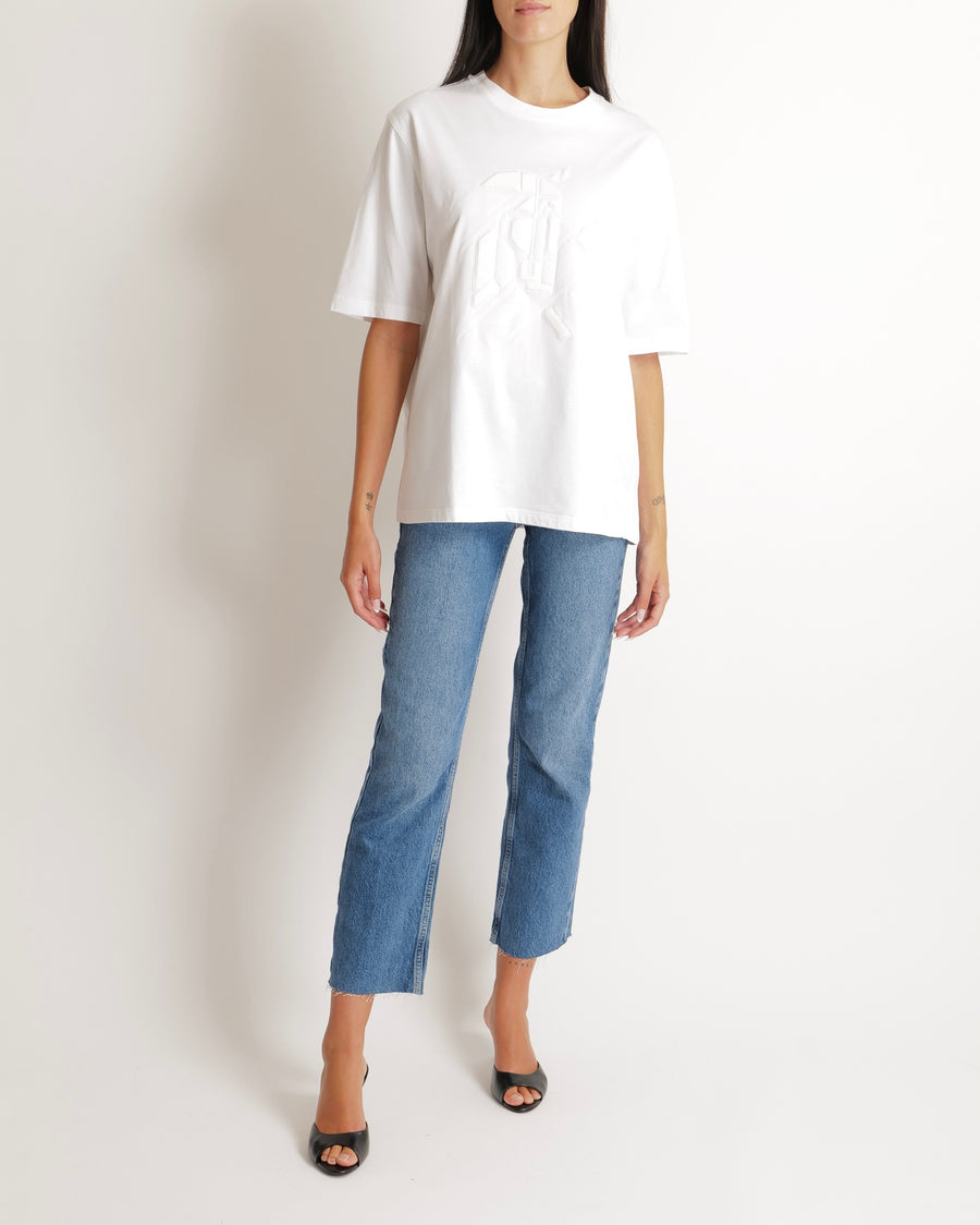 Hermès Menswear White T-Shirt with Abstract Textured Print Detail Size L