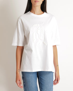 Hermès Menswear White T-Shirt with Abstract Textured Print Detail Size L
