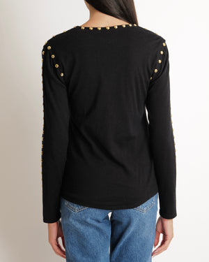 Balmain Black Long-Sleeve Jumper with Gold Studs Details Size FR 40 (UK 12)