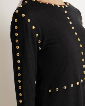 Balmain Black Long-Sleeve Jumper with Gold Studs Details Size FR 40 (UK 12)