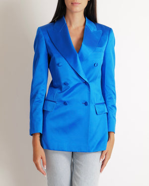 Gucci Electric Blue Silk Double Breasted Blazer Jacket Size IT 38 (UK 6)