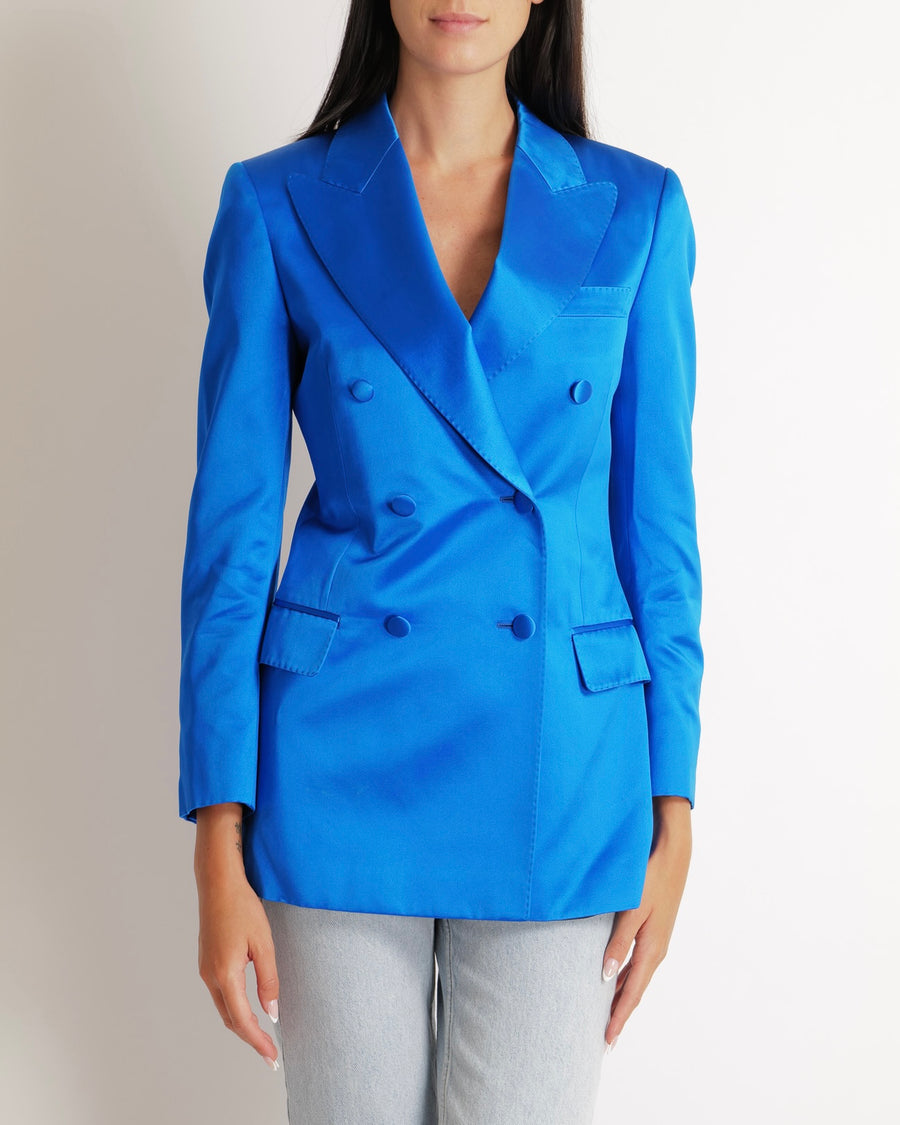 Gucci Electric Blue Silk Double Breasted Blazer Jacket Size IT 38 (UK 6)