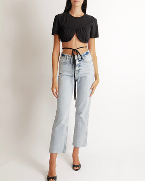 Jacquemus Black Cropped Le T-Shirt Baci with Strings Detail Size M (UK 10)