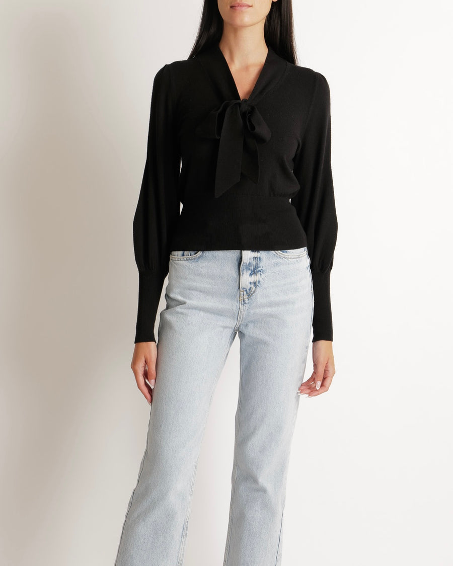 Zimmermann Black Wool Jumper with Balloon Sleeves and Bow Detail Size 0 (UK 8)