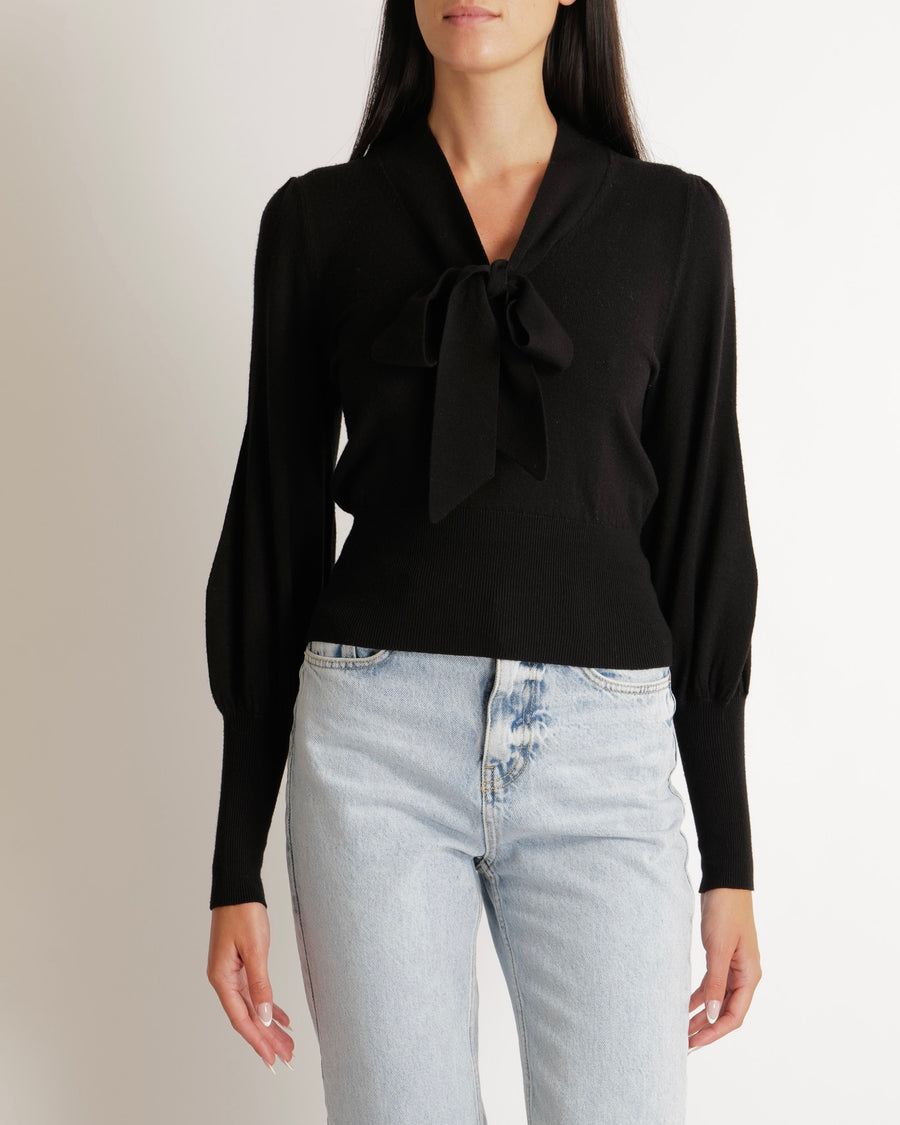 Zimmermann Black Wool Jumper with Balloon Sleeves and Bow Detail Size 0 (UK 8)