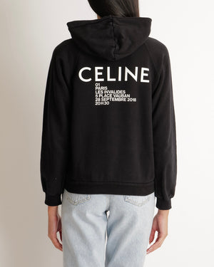 ⁠Celine Black Hooded Jumper with White Logo Detail Size L (UK 12)