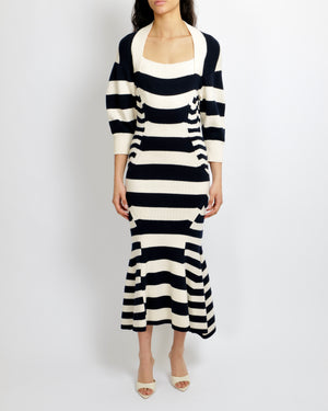 Alexander Mcqueen Navy and Cream Cashmere-Blend Knit Striped Maxi Dress Size M (UK 10) RRP £1,390