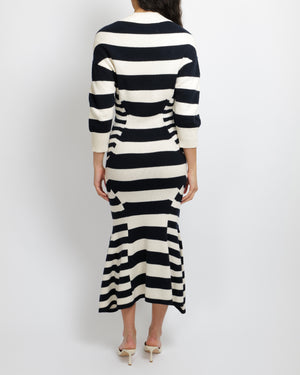Alexander Mcqueen Navy and Cream Cashmere-Blend Knit Striped Maxi Dress Size M (UK 10) RRP £1,390