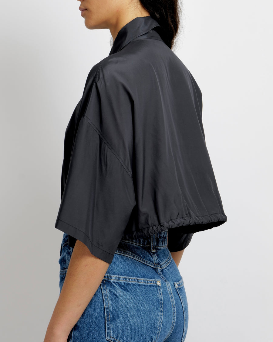 Prada Black Cropped Shirt with Drawstring Detail and Logo Plate Size 40 (UK 8) RRP £1,450