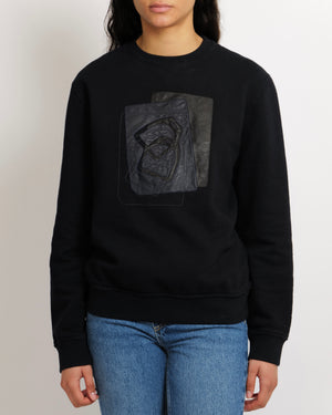 Hermès Black Jumper with Navy and Grey Lambskin Leather Patch Details Size M (UK 10)