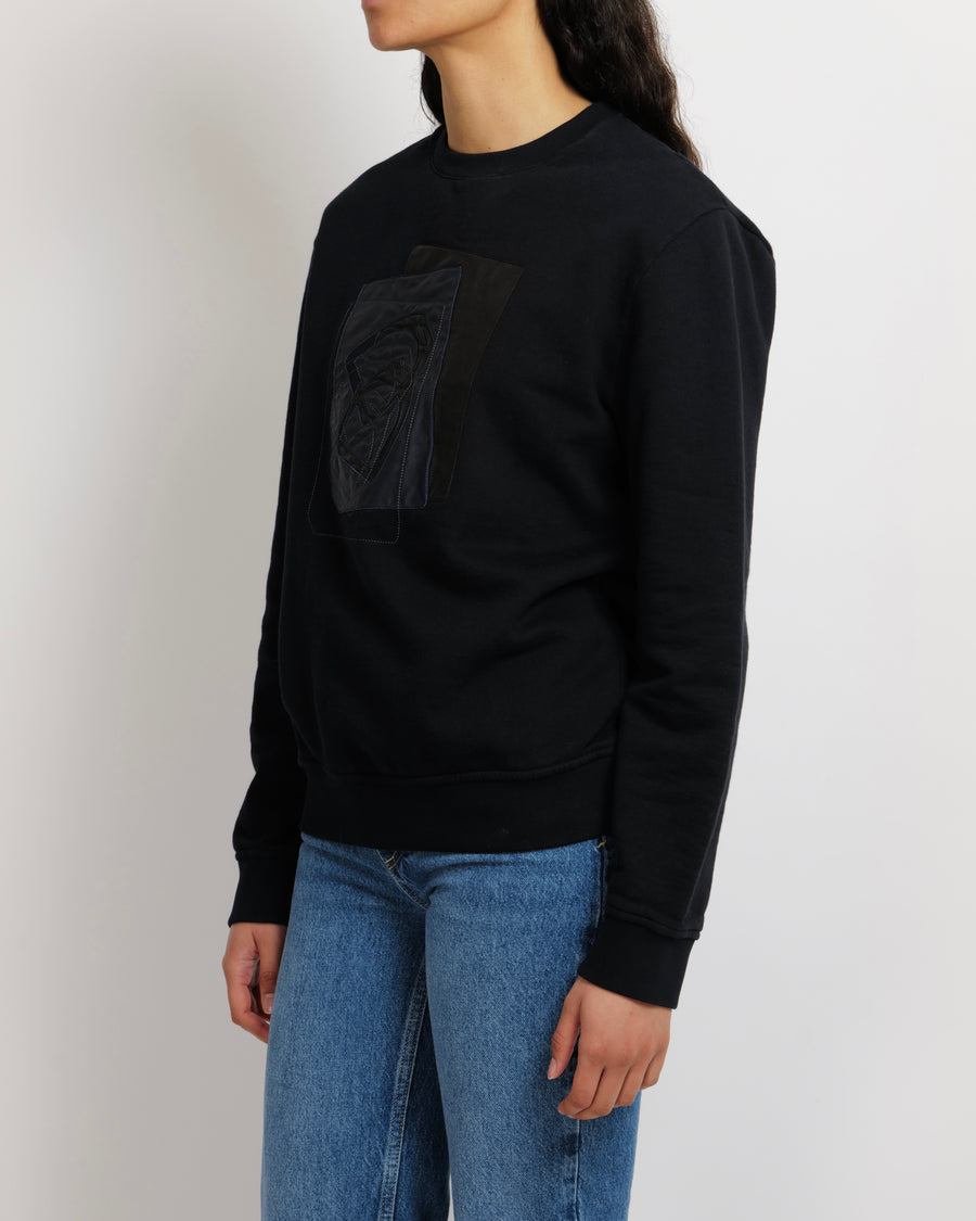 Hermès Black Jumper with Navy and Grey Lambskin Leather Patch Details Size M (UK 10)