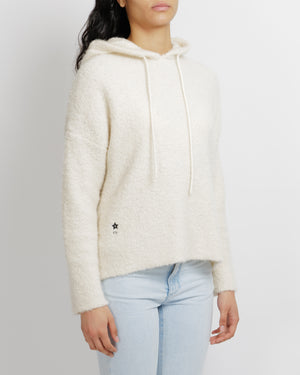 Christian Dior Cream Cashmere Hooded Jumper with Black Back Logo and Star Print and Drawstring Detail Size S (UK 8)
