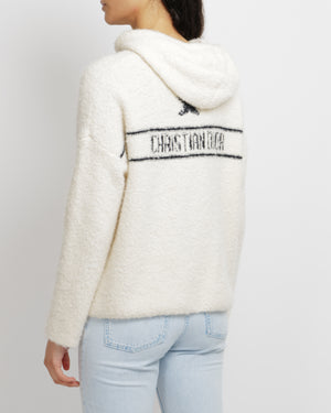 Christian Dior Cream Cashmere Hooded Jumper with Black Back Logo and Star Print and Drawstring Detail Size S (UK 8)