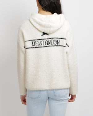 Christian Dior Cream Cashmere Hooded Jumper with Black Back Logo and Star Print and Drawstring Detail Size S (UK 8)