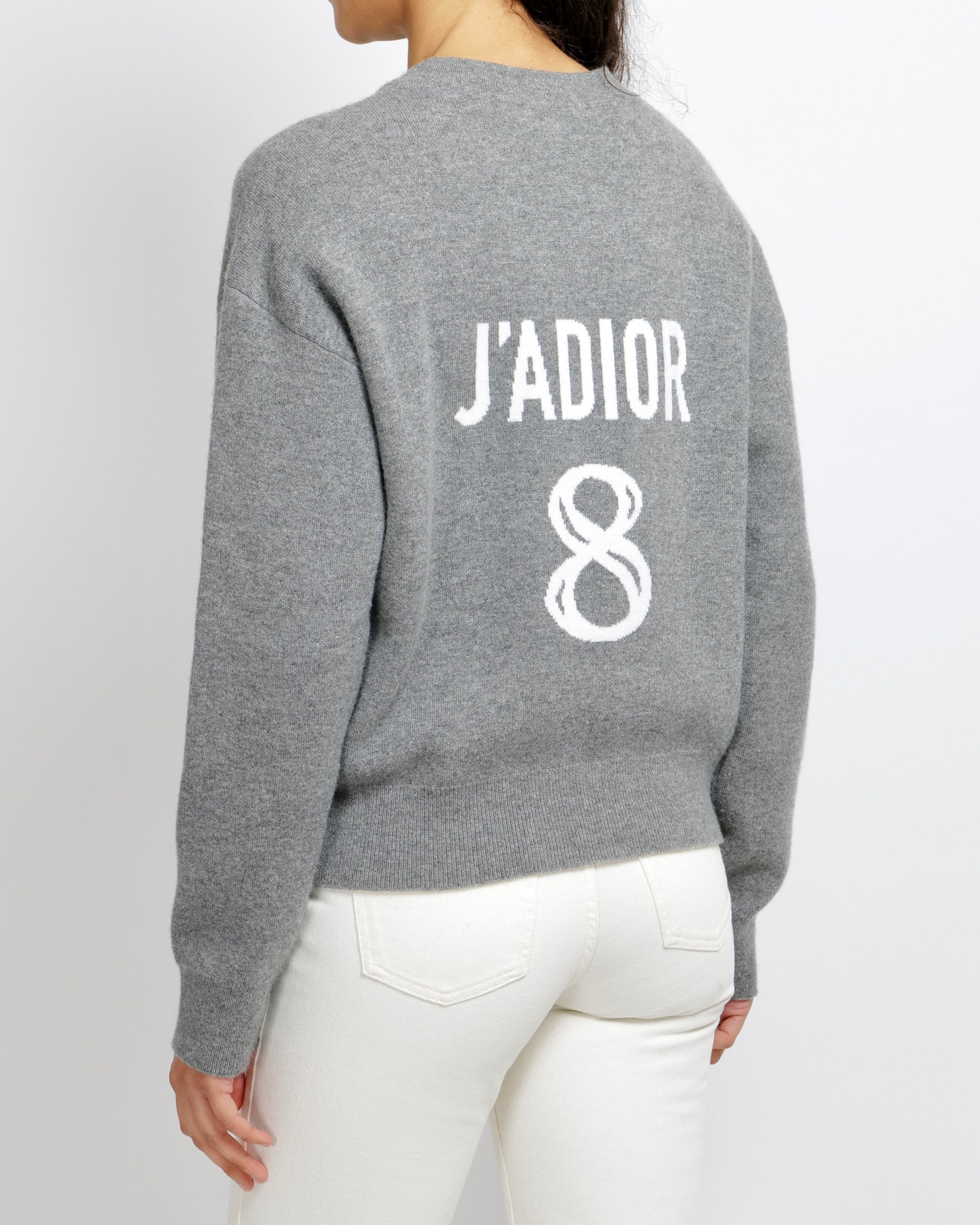 Christian Dior Grey Cashmere Jumper with White J'Adior 8 Back Logo